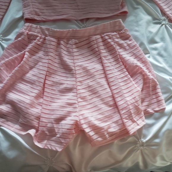 Mesh Striped Off Shoulder Two Piece Set - Picture 3 of 6